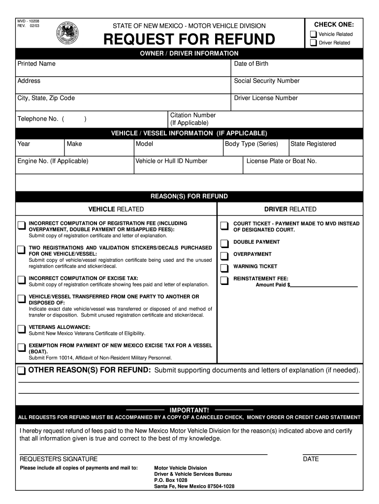 2003 Form NM MVD 10208 Fill Online Printable Fillable Blank PdfFiller