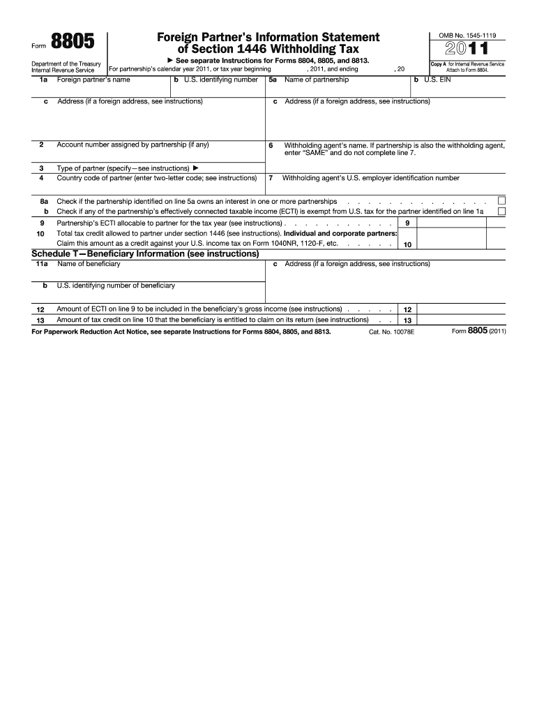 2011 Form IRS 8805 Fill Online Printable Fillable Blank PdfFiller