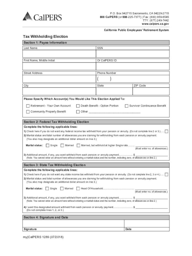 2018 2021 Form CA CalPERS Tax Withholding Election Fill Online