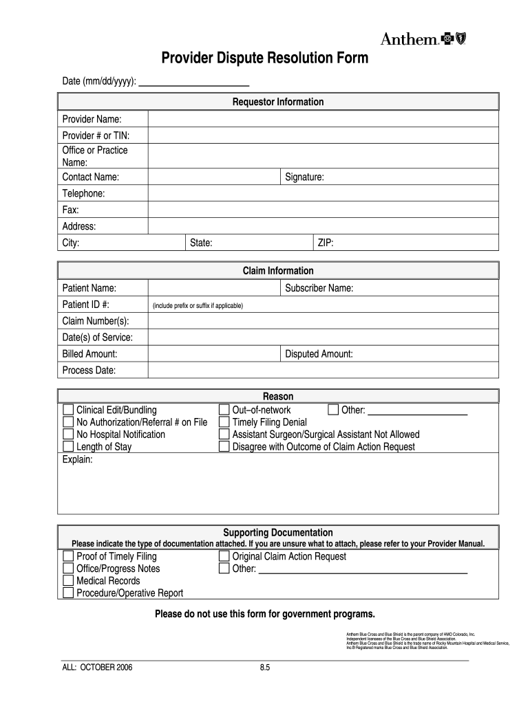 Anthem Provider Dispute Form 2020 2022 Fill And Sign Printable