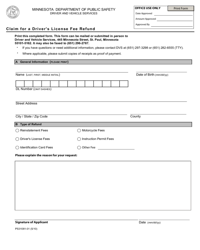 Application Dl Fee Refund Edit Fill Sign Online Handypdf