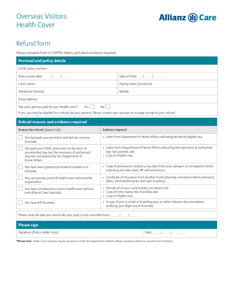Au Allianz Care Health Form Fill Out And Sign Printable PDF Template
