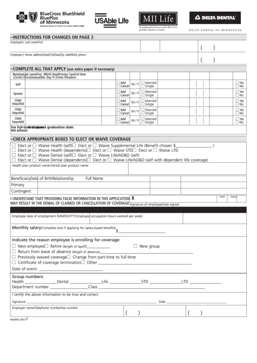 Bcbs Enrollment Change Request Form ChangeForm