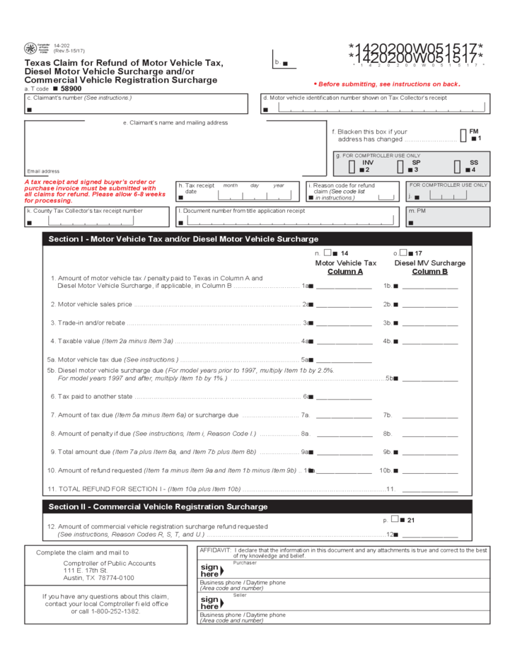 Car Tax Refund Form Texas Free Download