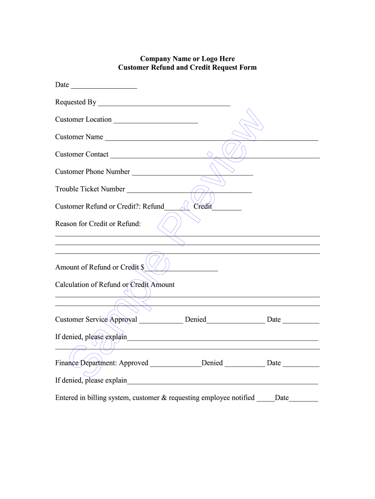 Company Name Or Logo Here Customer Refund And Credit Request Form Fill 