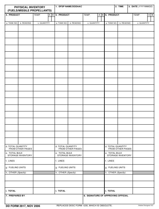 DD Form 2917 Download Fillable PDF Or Fill Online Physical Inventory 