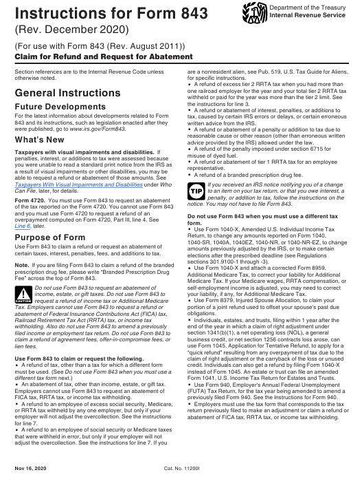 Download Instructions For IRS Form 843 Claim For Refund And Request For 