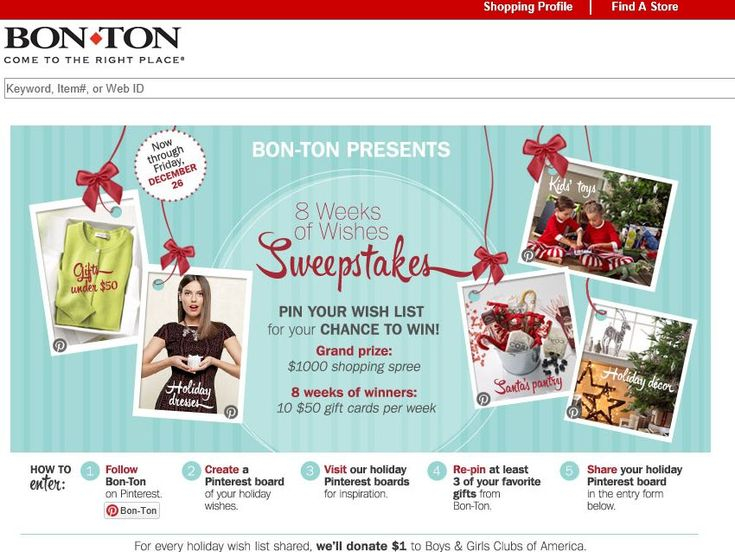 Enter The Bon Ton 8 Weeks Of Wishes Pinterest Sweepstakes For A Chance