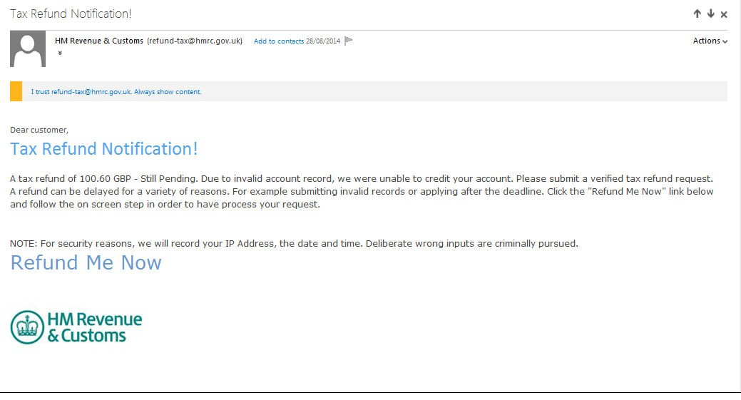 Fake Tax Refund Notification Tries To Steal Personal Info