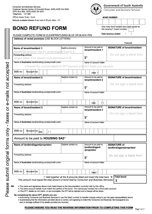 Fillable Bond Refund Form Consumer And Business Services Government 