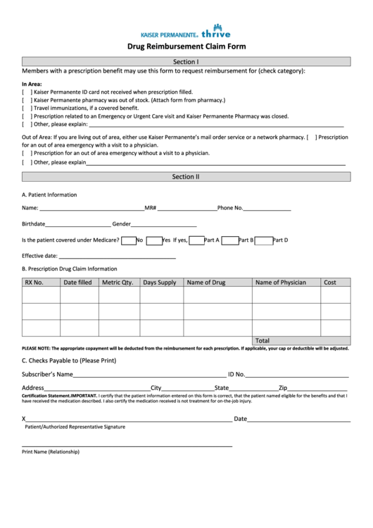 Fillable Drug Reimbursement Claim Form Printable Pdf Download ...