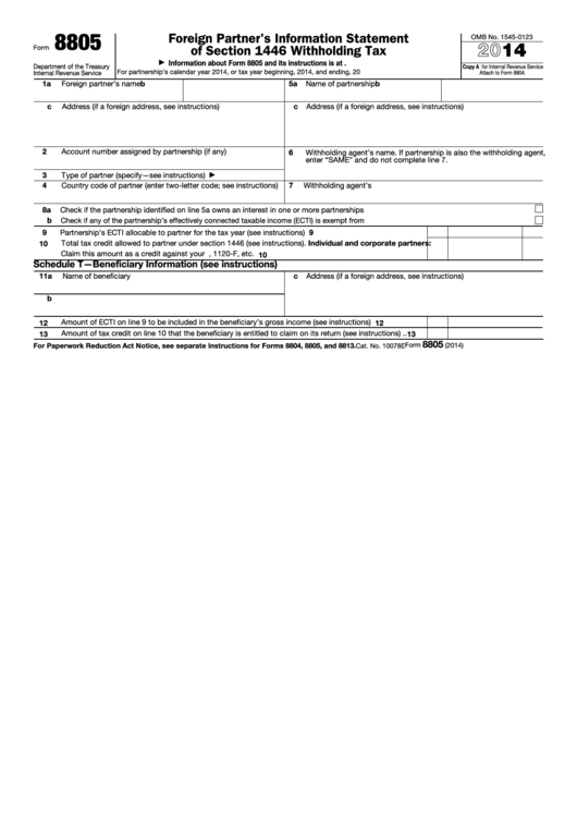 Fillable Form 8805 Foreign Partner S Information Statement Of Section 