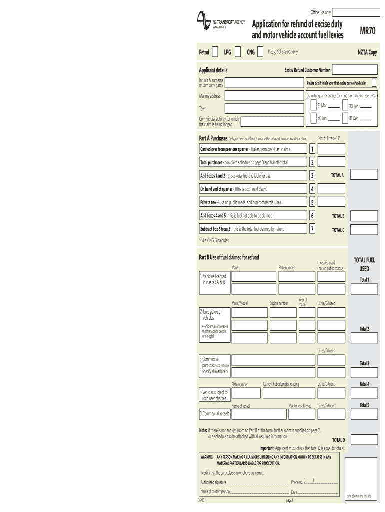 Fillable Online Application For Refund Of Excise Duty And Motor Vehicle