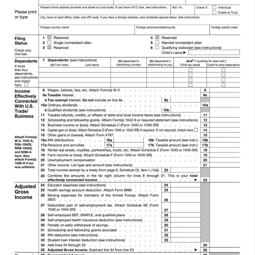 Form 1040NR Definition 2021 Tax Forms 1040 Printable