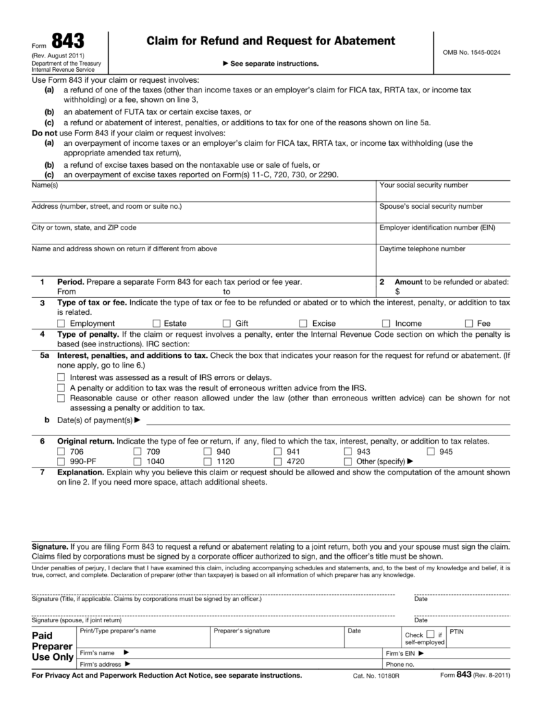 Form 843 Claim For Refund And Request For Abatement Definition