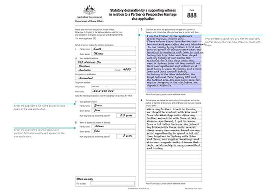 Form 888 Sample Answers L Statutory Declaration By A Supporting Witness
