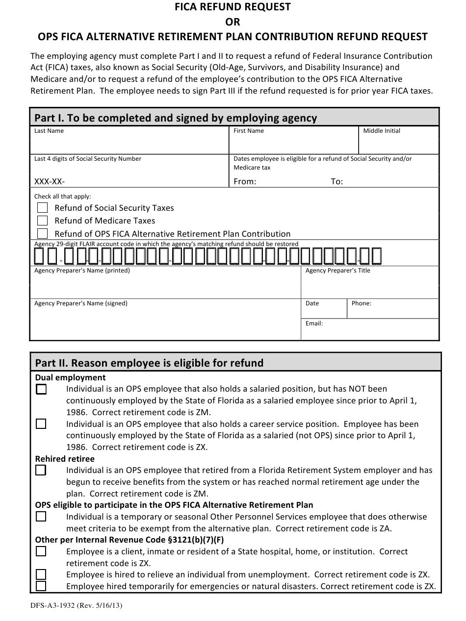 Form DFS A3 1932 Download Fillable PDF Or Fill Online Fica Refund 