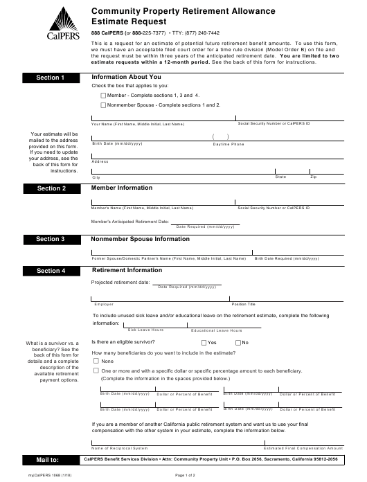 Form My CalPERS1068 Download Printable PDF Or Fill Online Community 