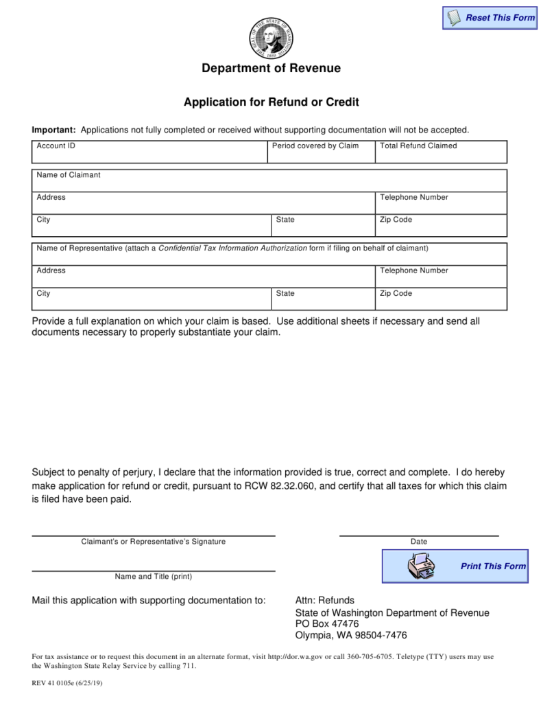 Form REV41 0105E Download Fillable PDF Or Fill Online Application For 