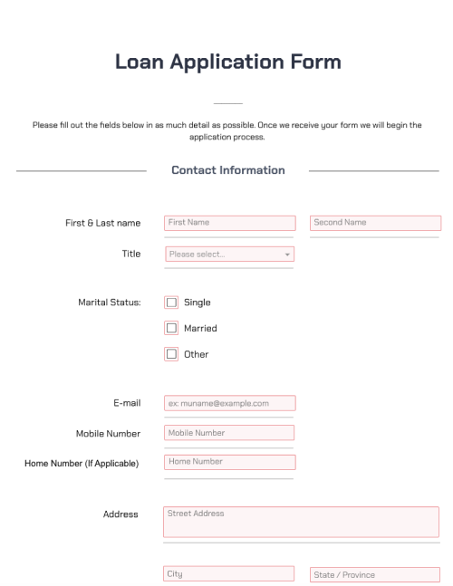 Free Loan Application Form Templates Online 2022 Sample Any Type Of