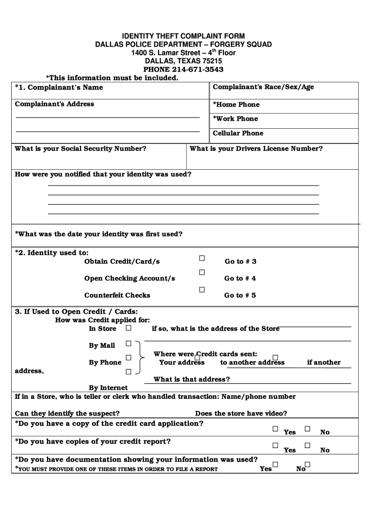 Identity Theft Police Report Form Fill Out Sign Online DocHub