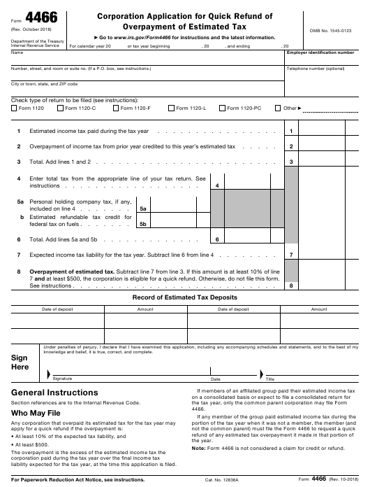 IRS Form 4466 Download Fillable PDF Or Fill Online Corporation