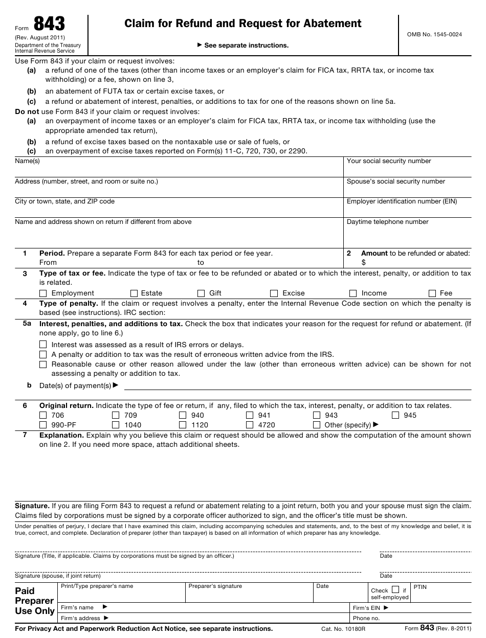 IRS Form 843 Download Fillable PDF Or Fill Online Claim For Refund And