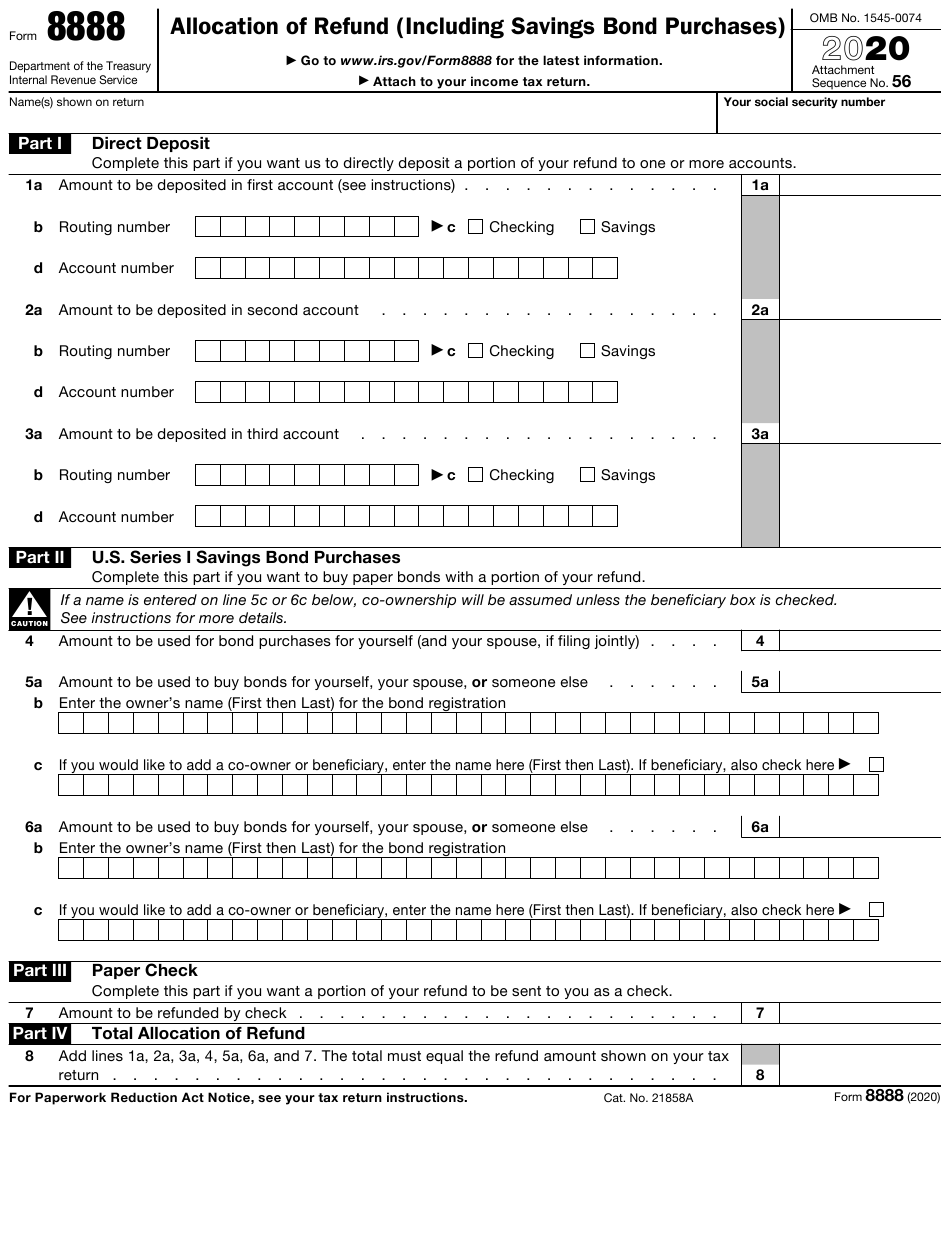 IRS Form 8888 Download Fillable PDF Or Fill Online Allocation Of Refund