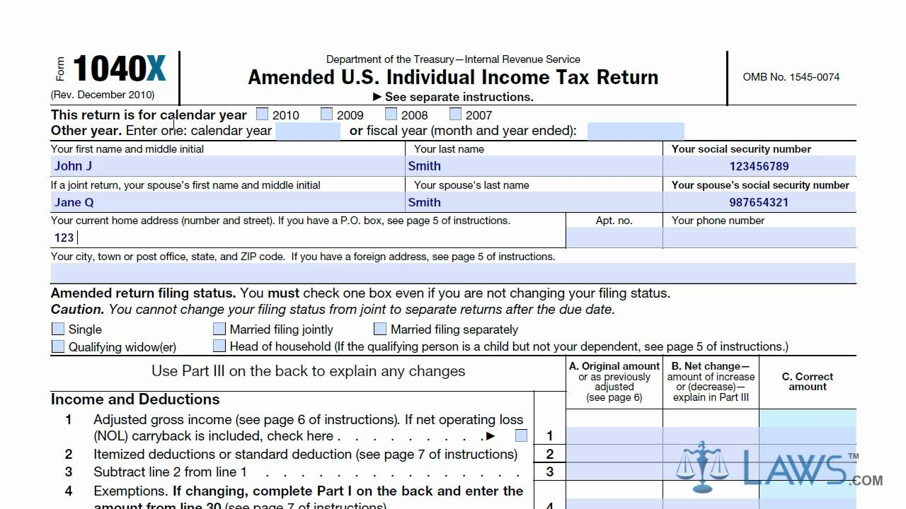 Learn How To Fill The Form 1040X Amended U S Individual 1040 Form 