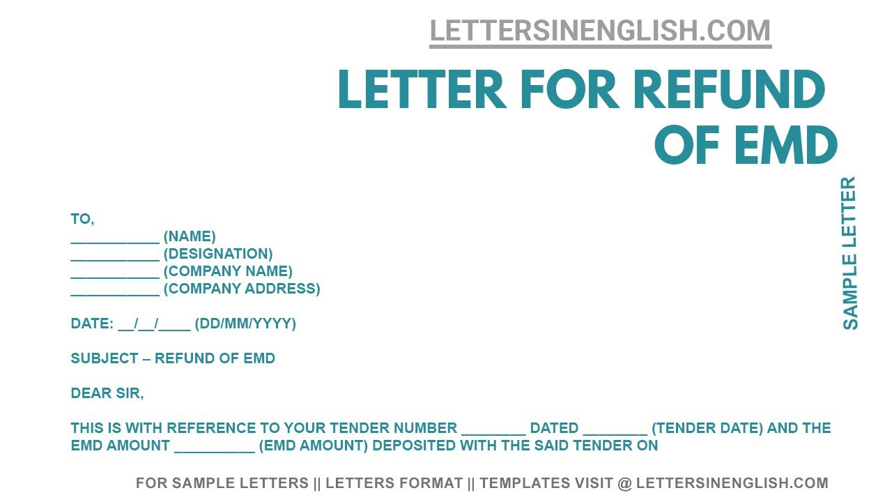 Letter For Refund Of EMD Letter For Refund Of EMD Amount Letters In