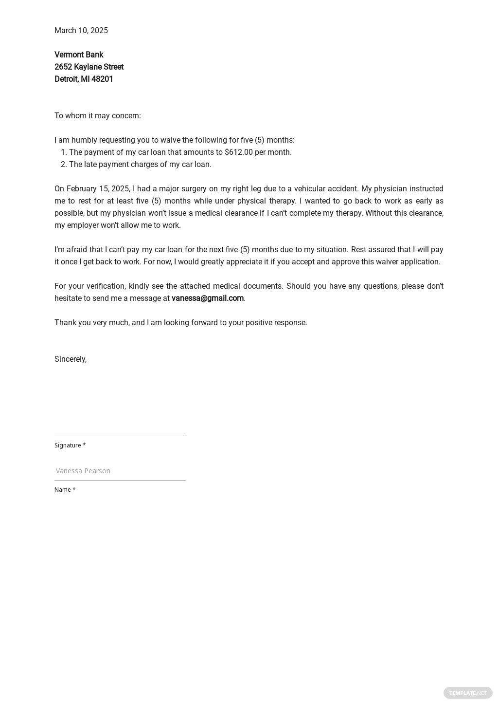 Letter Requesting Waiver Template Free PDF Google Docs Word 