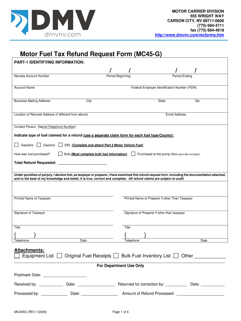 MC045G Gas Tax Refund Request Nevada Department Of Motor Dmv 