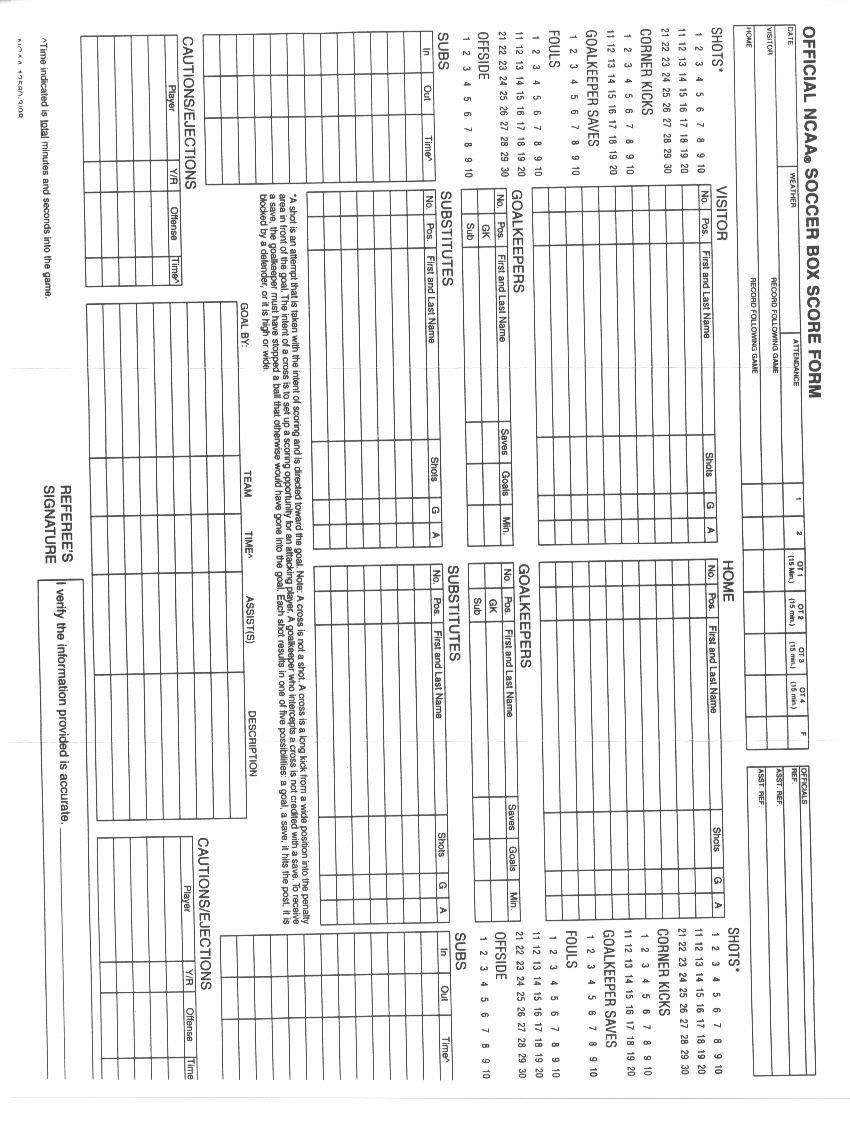 New NCAA Soccer Box Score Form