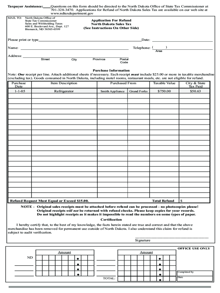 North Dakota Tax Refund Canada Form Fill Out And Sign Printable PDF