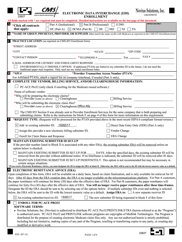 Novitas Medicare Edi Enrollment Form Enrollment Form