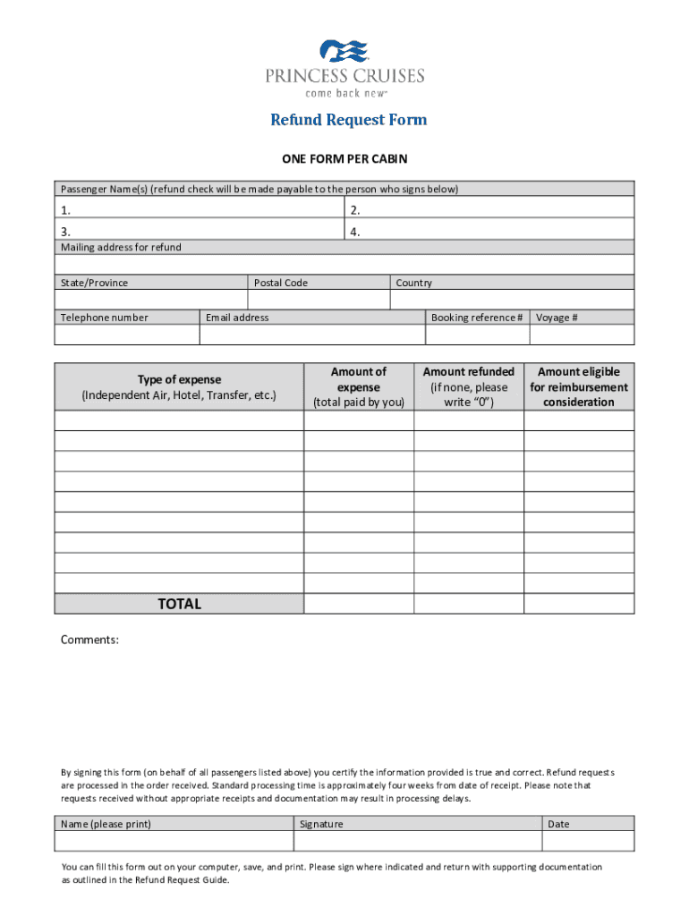 Princess Cruises Refund Request Form Fill Online Printable Fillable