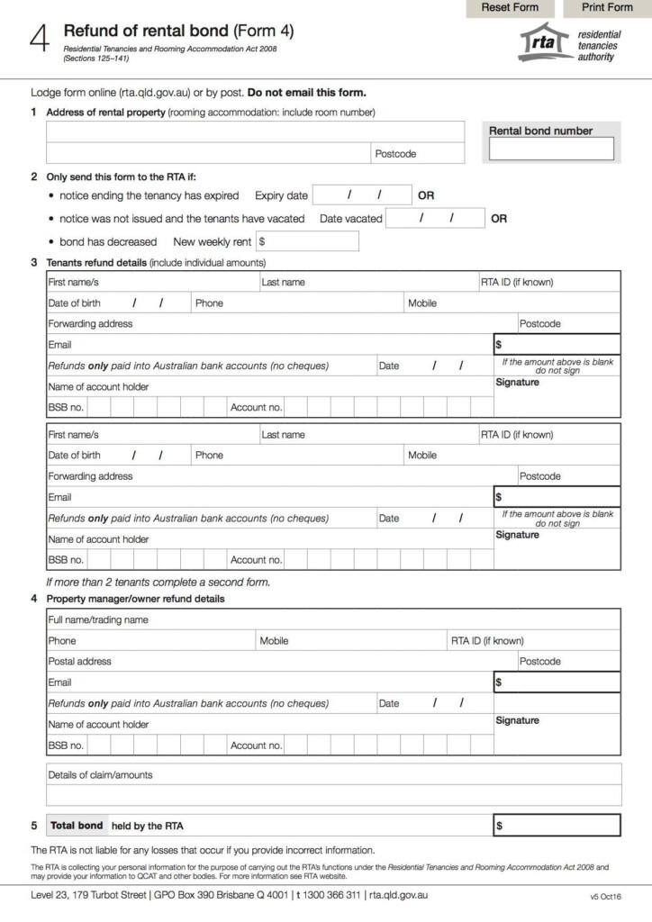 Queensland Refund Of Rental Bond Form 4 Legal Forms And Business 