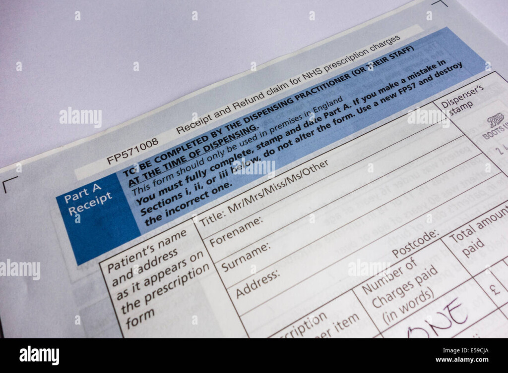 Receipt And Refund Claim For NHS Prescription Charges Paper Form UK 