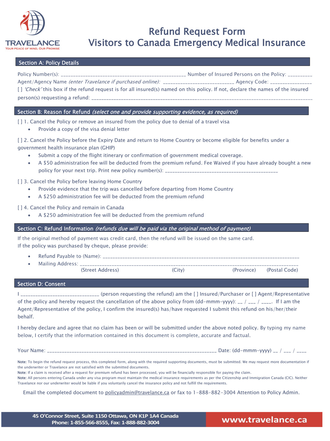 Refund Form Life Care Insurance