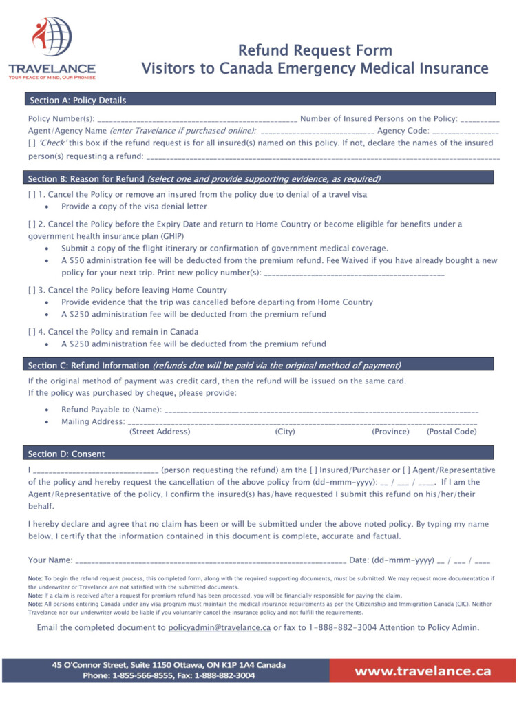 Refund Form Life Care Insurance