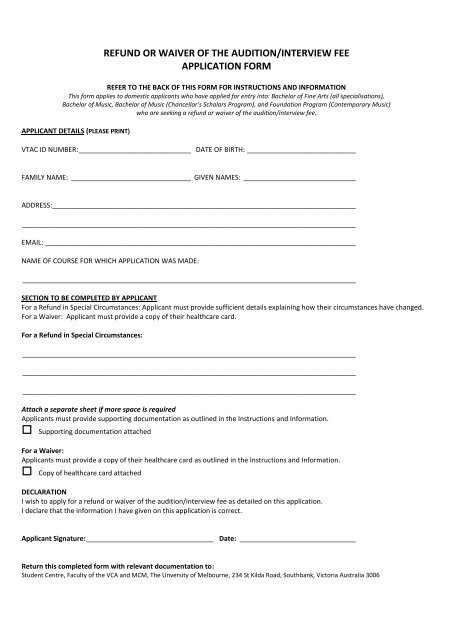 Refund Or Waiver Application Form