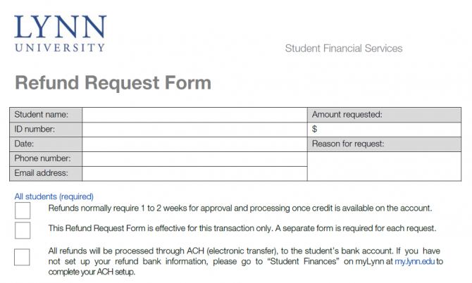 Refund Request Form Student Bank Account Letter Sample Refund