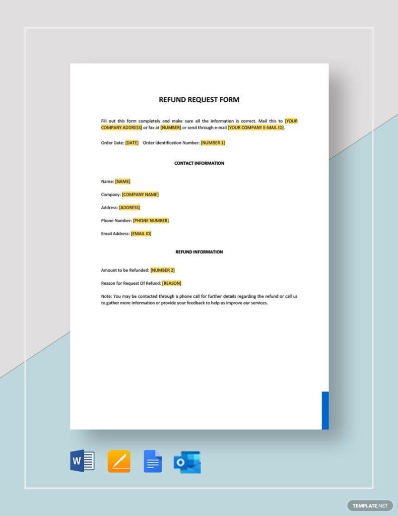 Refund Request Form Template Google Docs Word Apple Pages 