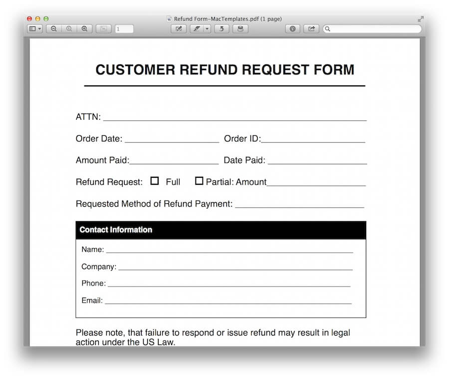 Refund Request Form Template MacTemplates