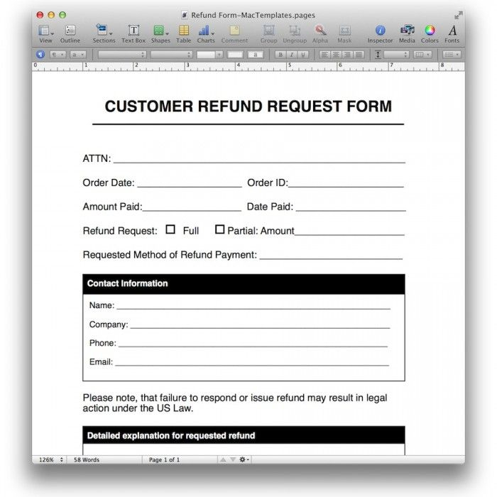 Refund Request Form Template MacTemplates Words To Use Refund