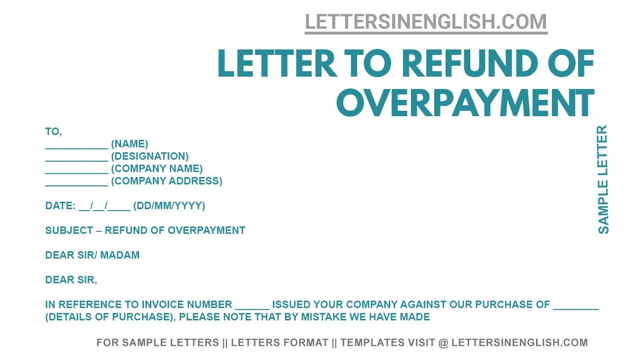 Request Refund Letter For Overpayment Sample Letter Request Refund