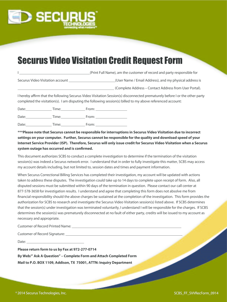 Securus Video Visitation Refund 2020 2021 Fill And Sign Printable