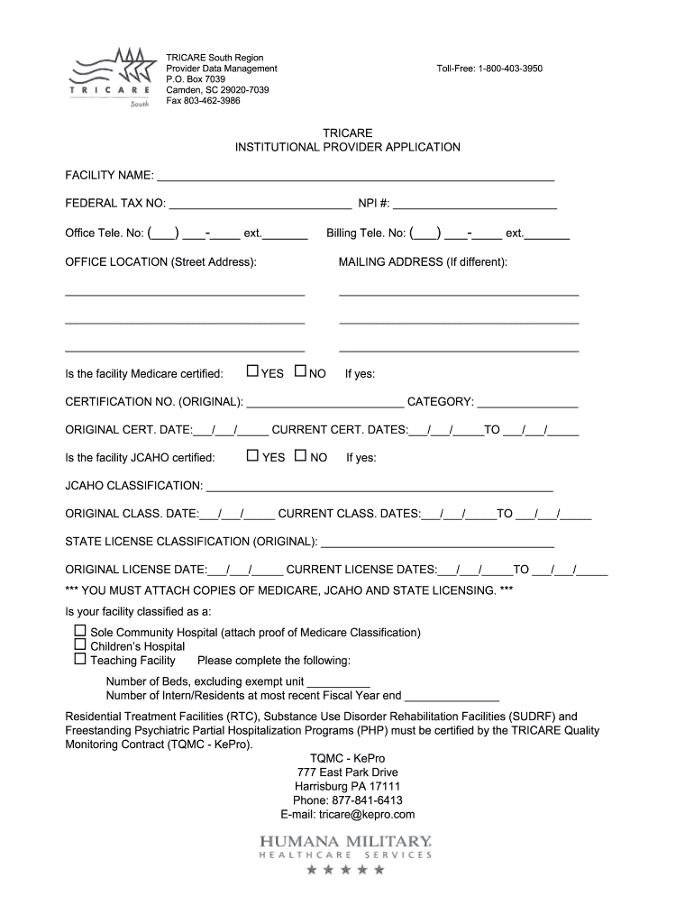 Tricare East Provider Application Form Fill Online Printable