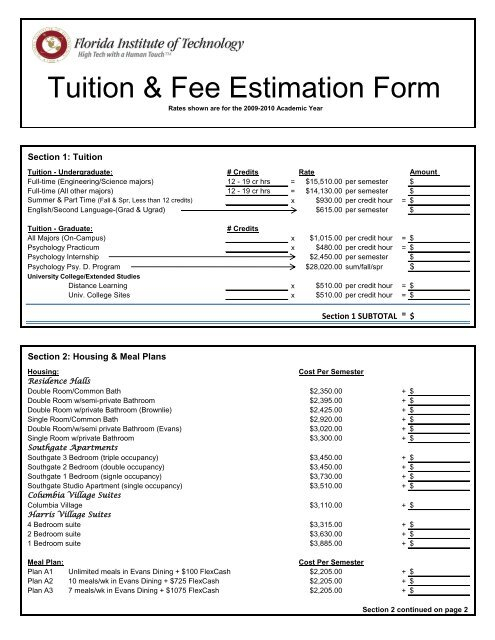 Tuition Fee Estimation Form