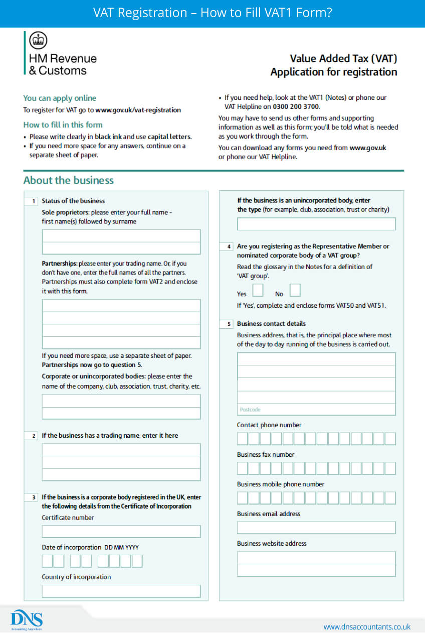 VAT Registration How To Fill VAT1 Form DNS Accountants